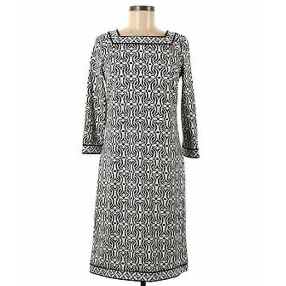 Talbots Petites Black/White Geometric Print Shift Dress Size LP - Picture 1 of 11